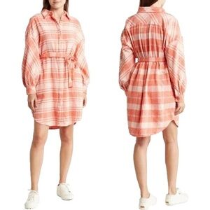 NEW French Connection Arla Flannel Shirt Knee Length Dress Crystal Rose Pink